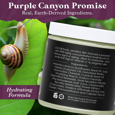 PURPLE CANYON 99% Snail Mucin Body Butter 8oz - Skin Care Moisturizer to Reduce Blemishes, Dark Spots, and Wrinkles