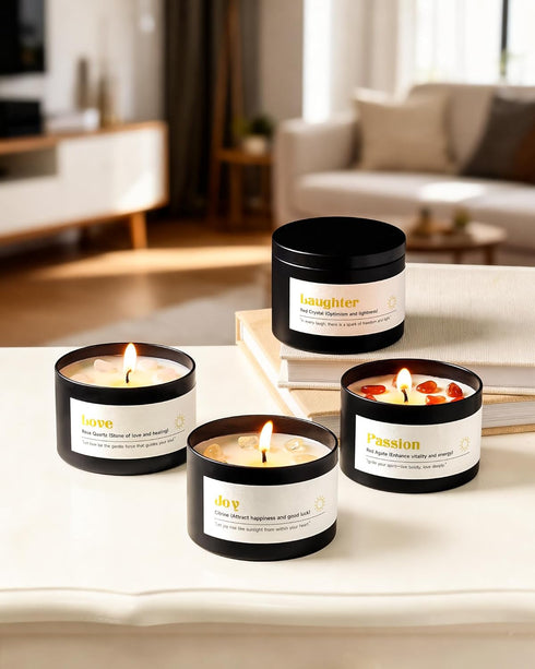 Set 4 Pack 26 oz 200 AOOVOO Crystal Energy Candles for Women - Soy Wax Candles for Home Scented, Hour Long Lasting