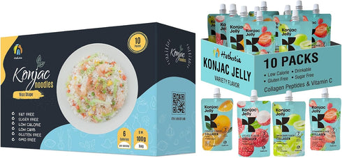 Hethstia Konjac Bundle Shirataki Rice & Collagen Konjac Jelly Variety Pack, Low