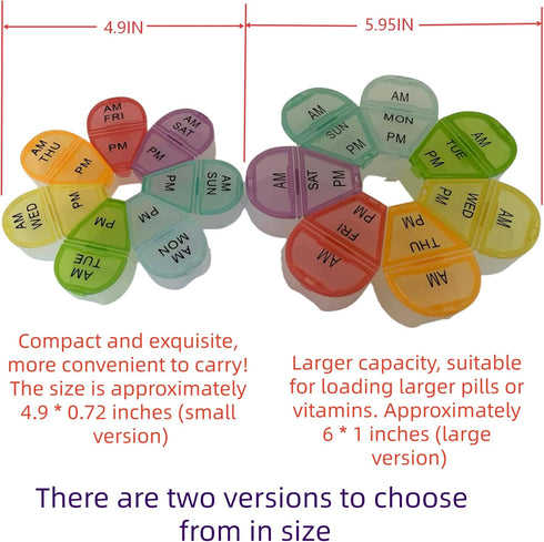 Zhengyuan 7 7 Cute Day AM PM Pill Organizer, Twice a Day Weekly Pill Box with Color Coded Compartments, Flower Shape