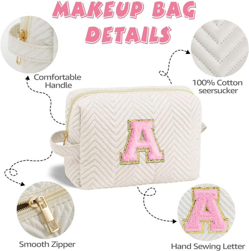 Initial Makeup Bag, Personalized Cosmetic Bag for Women, Monogrammed Travel Toiletry Bag, K