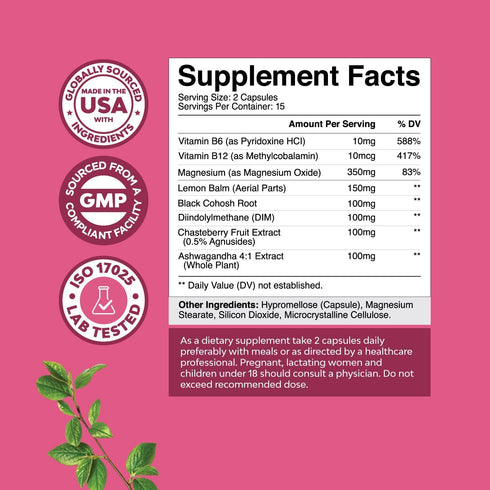 Advanced PMS Support Supplement for Women - Multibenefit PMS Relief Complex for Low Energy Mood Support Period Cramps and Bloating Relief for Women - Menstrual Hormonal Balance for Women - 30 Capsules