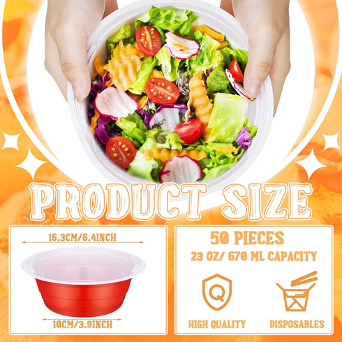 Gejoy Plastic Bowls 23 oz Disposable Snack Bowls Plastic Salad Bowls Serving Bowls Dessert Bowls for Graduation Wedding Birthday Picnics Holiday Parties Supplies(Red, 50 Pcs) by Gejoy