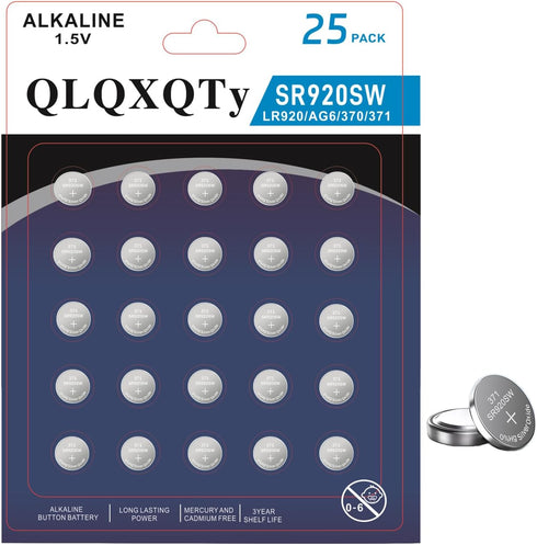 QLQXQTy 25 Pack SR920SW Watch Battery AG6 LR921 V371 1.55V Silver Oxide Battery