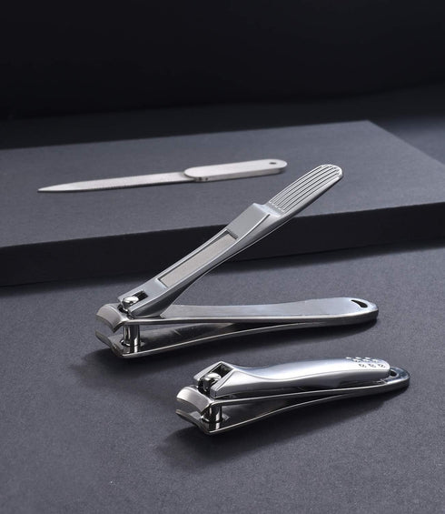 Nail Clipper Set - Stainless Steel Fingernail Clippers, Toenail Cutter, Nail File with PU Sheath for Men Women