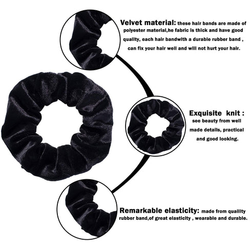 Whaline 12 Pieces Velvet Hair Scrunchies, Soft Elastics Hair Ties (Black)