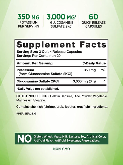 Nature's Truth Glucosamine Sulfate Capsules | 3000mg | 60 Count | Non-GMO & Gluten Free Supplement | with Potassium