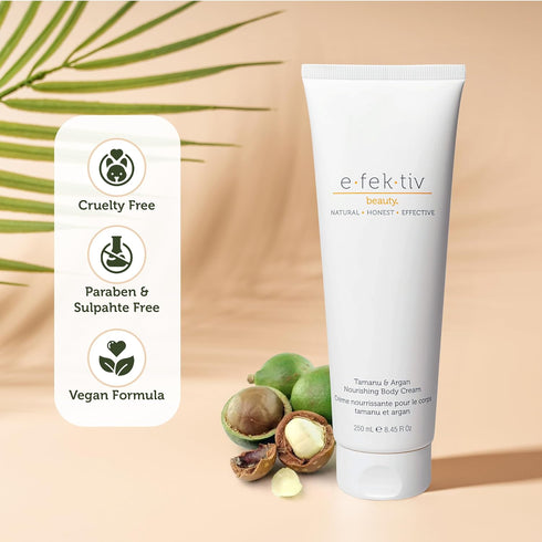 Tamanu and Argan Nourishing Body Cream, Deep Hydrating Moisturizer for Dry Skin, Vegan, 8.45 oz