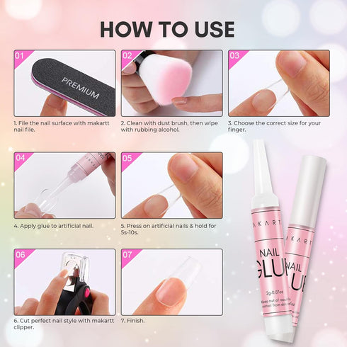 Makartt Super Strong Nail Glue - Professional Adhesive for Acrylic and Press On Nails, 0.07oz, 40Pcs