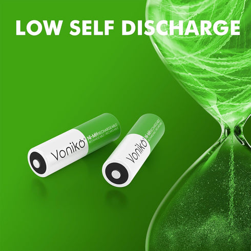 Voniko Rechargeable AA NiMH Double A Batteries 12 Pack – Ultra Long Lasting, 2100mAh, Pre-Charged (1.2V)