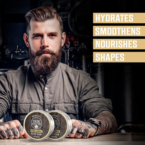Viking Revolution Beard Balm for Men, Spiced Vanilla with Argan Oil & Jojoba Oil - Nourishing Beard Care (2 Pack)