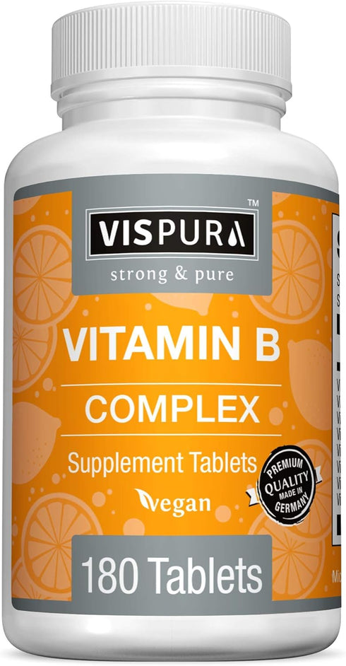 Vitamin B-Complex, 180 Vegan Tablets, All B Vitamins Including B12, for Stress, Energy, and Healthy Immune System