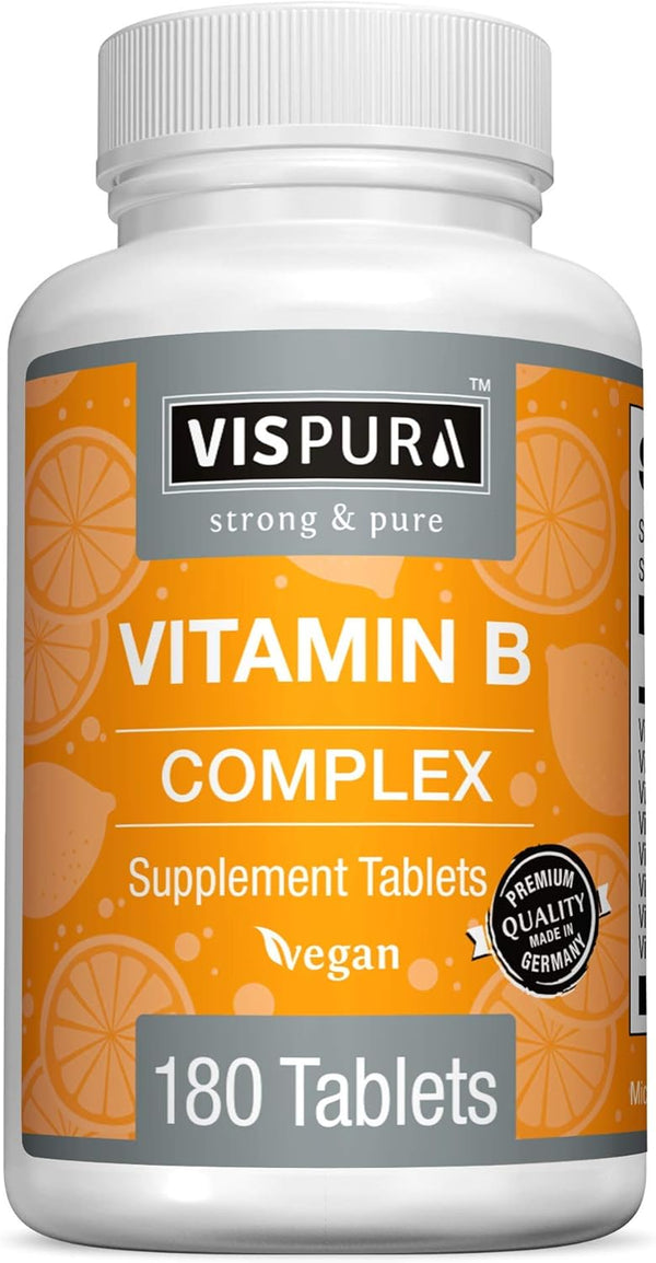 Vitamin B-Complex, 180 Vegan Tablets, All B Vitamins Including B12, for Stress, Energy, and Healthy Immune System