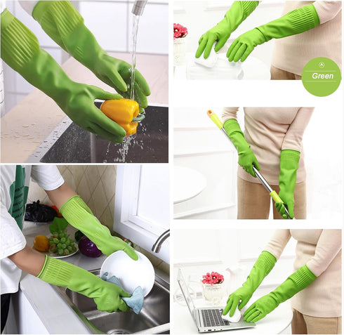 Bamllum 3 Pairs Rubber Dishwashing Gloves for Kitchen Cleaning – Long Cuff 15", Reusable Non-Slip