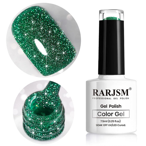 RARJSM Glitter Gel Polish, Olive Green Sparkly Nail Polish for Manicure, UV LED Cure Gel Nail Art, 7.5ML