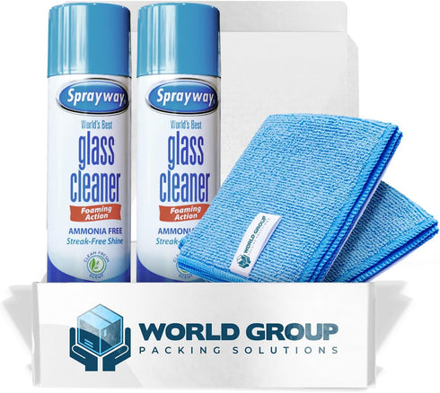 World Group Packing Solutions Glass Cleaner Foam, 19oz - 2 Pack, Fresh Scent with 2 Microfiber Rags