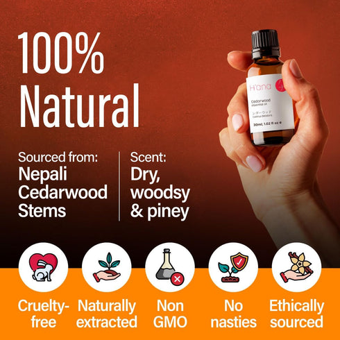 H’ana Cedarwood Essential Oil - 100% Pure Natural Cedarwood Oil for Hair, Diffuser, Aromatherapy (1 Fl Oz)