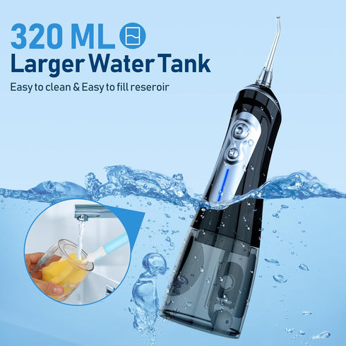Water Dental Flosser Cordless for Teeth Cleaning, Powerful Oral Irrigator with 6 Adjustable Modes, 320ML Portable