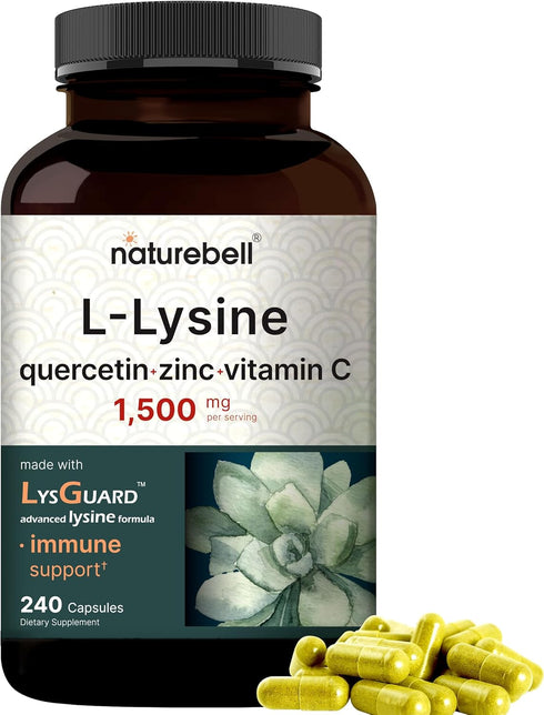 NatureBell L-Lysine 1,000mg Capsules + Quercetin 250mg with Vitamin C and Zinc - 240 Count, Immune Support