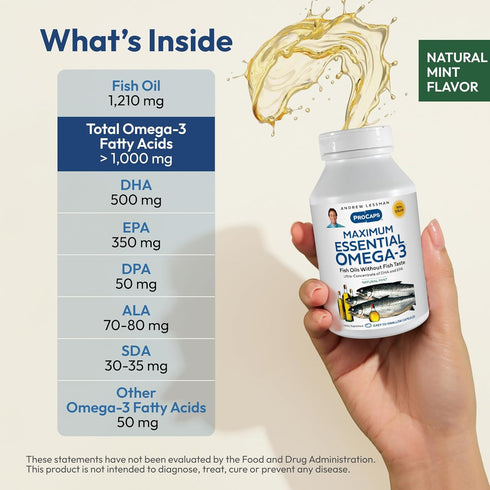 ANDREW LESSMAN Maximum Essential Omega-3 Mint - 30 Softgels - Ultra-Pure, High Potency Omega-3 Oils