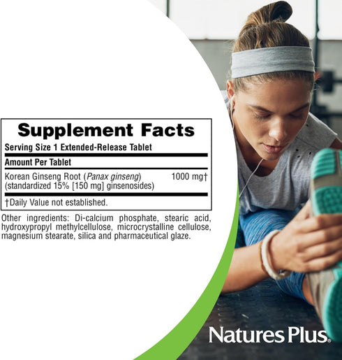 Natures Plus Herbal Actives Korean Ginseng, 1000 mg, 30 Vegan Tablets, Adaptogenic Supplement