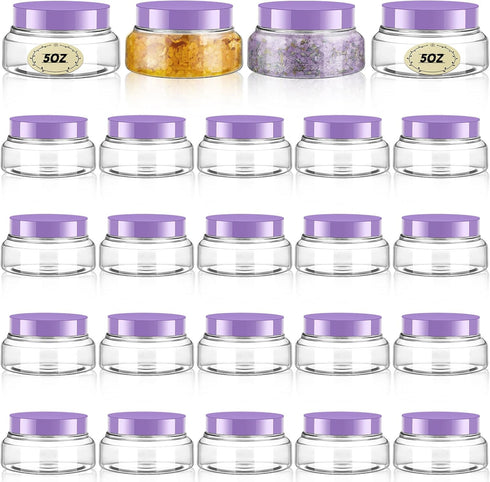 Tessco 24 Pack Plastic Jars with Lids, Round Refillable Cosmetic Containers, Empty Body Butter Jars for Cosmetics