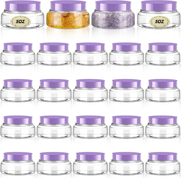 Tessco 24 Pack Plastic Jars with Lids, Round Refillable Cosmetic Containers, Empty Body Butter Jars for Cosmetics