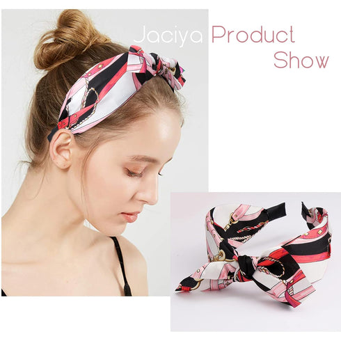 Jaciya 6 Pieces Knotted Bow Headbands for Women, Turban Wide Headband, 6 Colors Polka Dot with Rabbit Ears