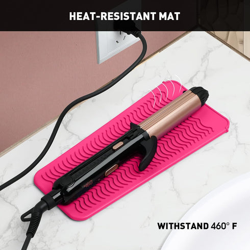 ZAXOP 2 Pack Heat Resistant Silicone Mat Pouch for Flat Iron, Curling Iron, Hot Hair Tools (Grey & Hot Pink)