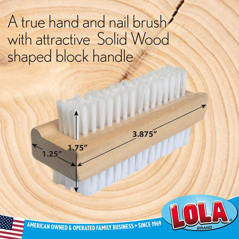 Lola Products Hand & Nail Brush | Heavy Duty Dual Sided, Soft & Stiff, Solid Wood, Cleans Hands & Fingernails