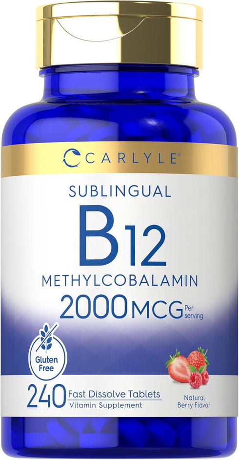 Carlyle Vitamin B-12, 2000mcg, 240 Fast Dissolve Tablets, Methylcobalamin, Natural Berry Flavor, Vegetarian, Non-GMO &