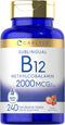 Carlyle Vitamin B-12, 2000mcg, 240 Fast Dissolve Tablets, Methylcobalamin, Natural Berry Flavor, Vegetarian, Non-GMO &