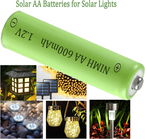 XFULL 12 Packs 600mAh 1.2v Doulbe AA Ni-MH Rechargeable Batteries A Size for Outdoor Solar Lights, Landscape Lighting