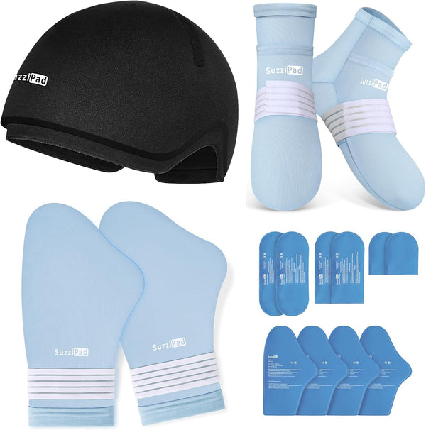 SuzziPad Chemo Care Package for Women & Men, Cooling Hat, Migraine Relief Cap, Chemo Gloves and Socks for Neuropathy