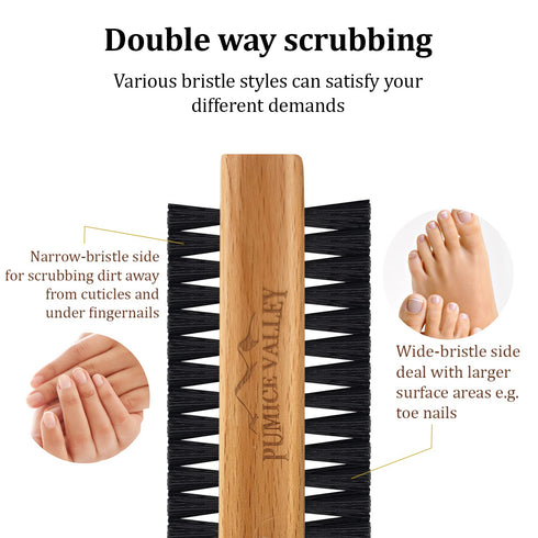 Wooden Cleaning Finger Nail Brush with Nylon Charcoal Bristles & Hanging Rope, Double-Sided for Scrubbing Fingernails