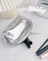 Small Makeup Bag, Cosmetic Bags for Women, Silver Leather Makeup Pouch