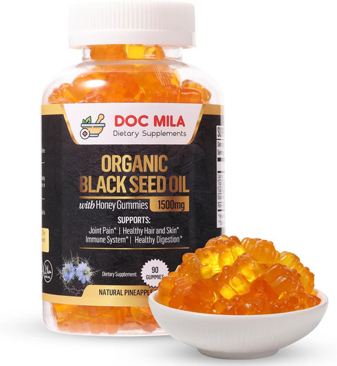 Organic Black Seed Oil Gummies, 1500mg, Pineapple Flavor Softgels, Gluten Free, Soy Free & Non-GMO