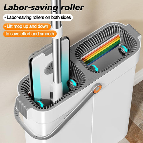 Set 4 CTIME Flat Mop and Bucket with WringerWet and Dry UseHands-Free Flat Mops for Floor Cleaning and Window Wall