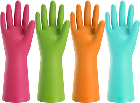 Bamllum Rubber Cleaning Gloves for Kitchen, 4 Pairs Reusable Dishwashing Gloves, Waterproof & Flexible