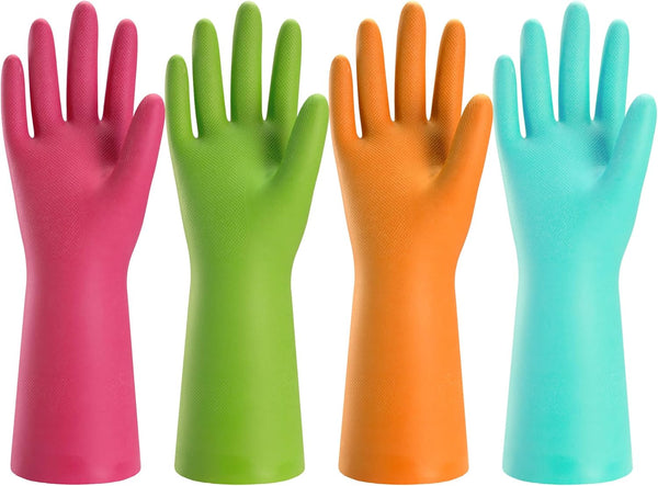 Bamllum Rubber Cleaning Gloves for Kitchen, 4 Pairs Reusable Dishwashing Gloves, Waterproof & Flexible