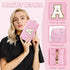 Personalized Initial Preppy Patch Makeup Bag, Small Pink Cosmetic Pouch with Zipper for Women, Monogram Waterproof