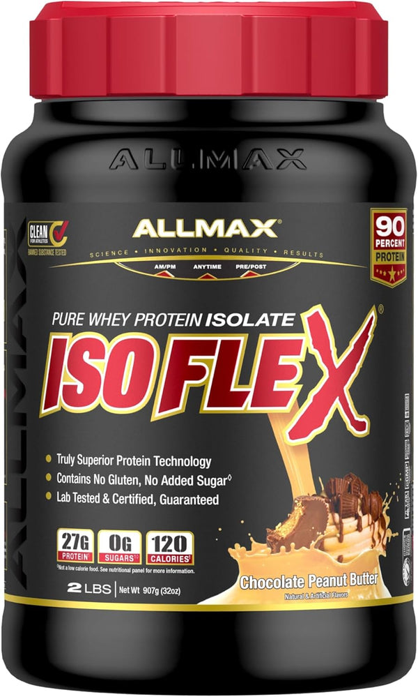 ALLMAX ISOFLEX Whey Protein Isolate, Chocolate Peanut Butter - 2 lb - 27g Protein Per Scoop - Gluten Free, 30 Servings