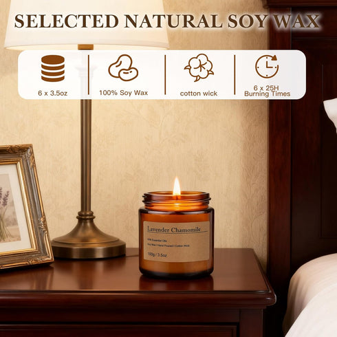 MOULENGGU 6-Pack 3.5 Oz Set Scented Candles for Home, Soy Wax Candles Gift with Lavender Chamomile & Eucalyptus Mint