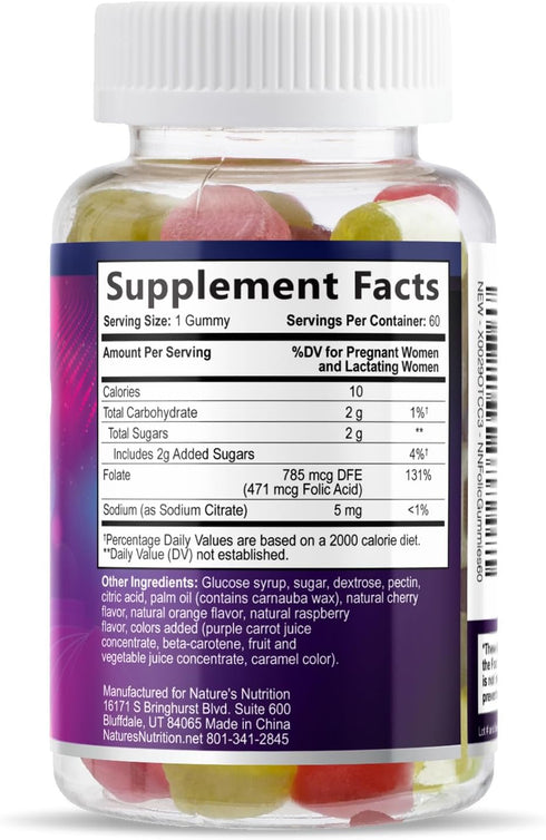 Gummies 785 Gummy, B9 60 Gummies Folic Acid for Women - Folate mcg Per Serving - Essential Prenatal Vitamins for Mom