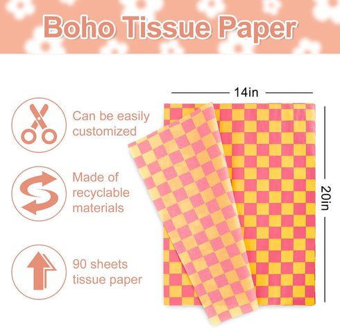 Whaline Boho Tissue Paper Funny Face Wrapping Paper Retro Boho Gift Wrapping Tissue Paper Hippie Boho Art Paper Crafts for Home DIY Gift Bags Party Favor Decor, 90 Sheet, 14 x 20 Inch by Whaline