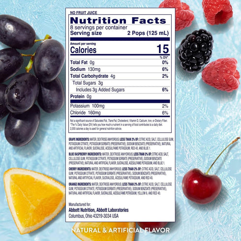 Pack Pack 64 Pedialyte Electrolyte Solution Freezer Pops, Hydration Variety Grape, Blue Raspberry, Cherry, Orange