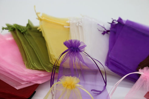 Wudygirl 100 PCS Drawstring Organza Bags 5X7 inches - Jewelry Pouches for Wedding Baby Shower Party Favors