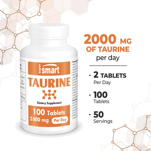 Supersmart Taurine Supplement 2000mg per Day (High Strength) - Amino Acid Sport Nutrition, Non-GMO & Gluten Free