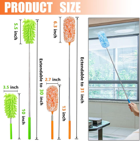 4 pcs Extendable and Washable Microfibre Feather Duster,13" to 30" Reachable, Microfibre Cleaning Tool, Small Dusters for Cleaning Office, Car, Computer, Furniture, Sofa by HDongany