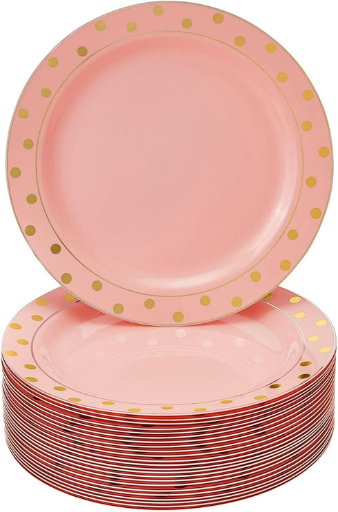 SILVER SPOONS Elegant Disposable Plates, (24 Piece) Heavy Duty Dinner Set 10.25”, Fine Dining Plastic Dishes